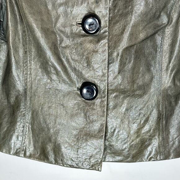 Vintage Classiques Entier cropped‎ bell sleeve bronze leather jacket womans SP - Picture 9 of 12